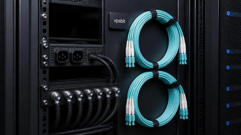 Oslo region server room: cold-aisle racks and fiber